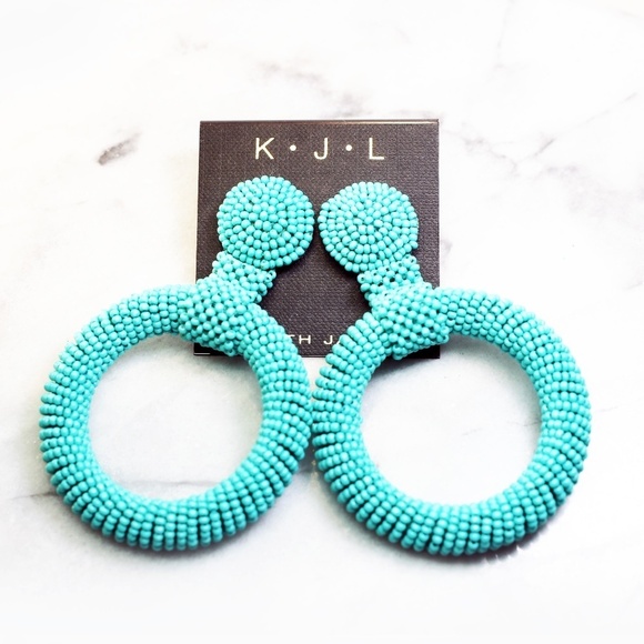 Kenneth Jay Lane Jewelry - Kenneth Jay Lane Turquoise Seed Bead Hoop Earrings 🩵 NWT
